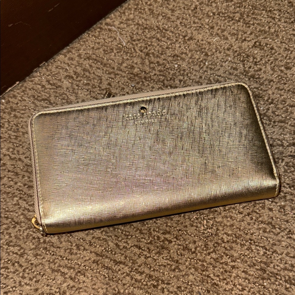 kate spade Metallic Gold Textured Zip-Around Wallet